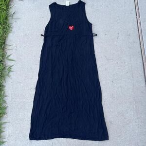 Cute vintage 90s black long dress with wood heart necklace attachment detail